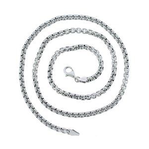 925 Sterling Silver Round Box Chain Necklace Made In Italy 3.1 mm